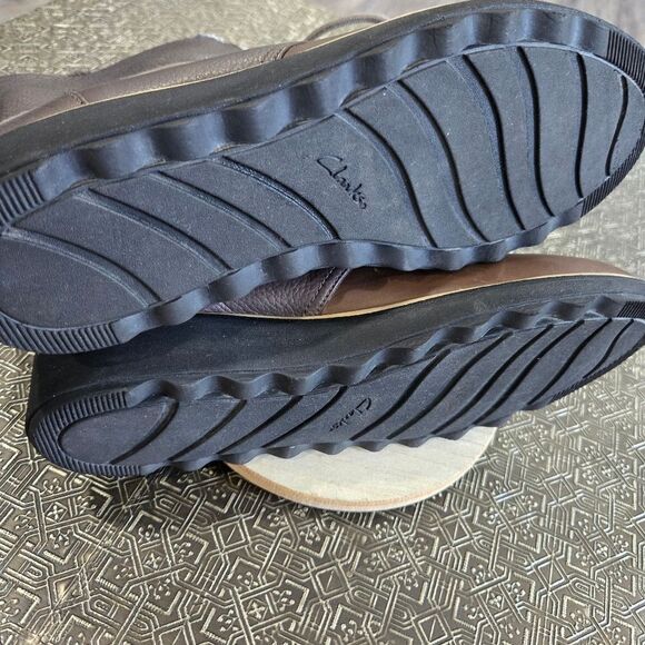 🐢 Clarks Shannon Pearl Taupe Leather Lace Up Bootie Boot with Faux Fur Size 11 - Picture 12 of 12